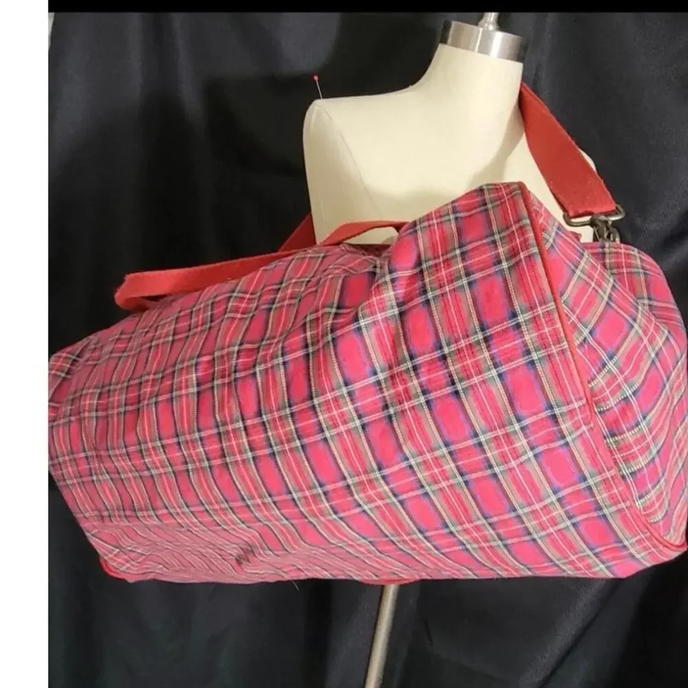 Vintage 90s Disney Store Winnie The Pooh & Friends Red Plaid Duffle Bag Large